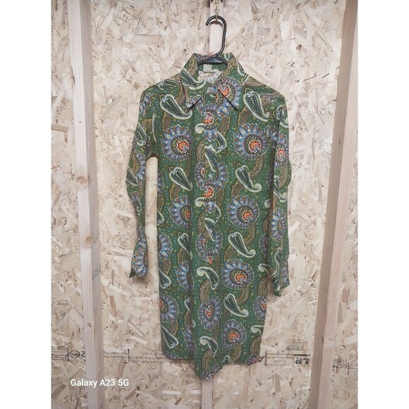 Vintage Minnesota Woolen Size 10 Green Paisley Dress Mod 60s Collared - Picture 1 of 8